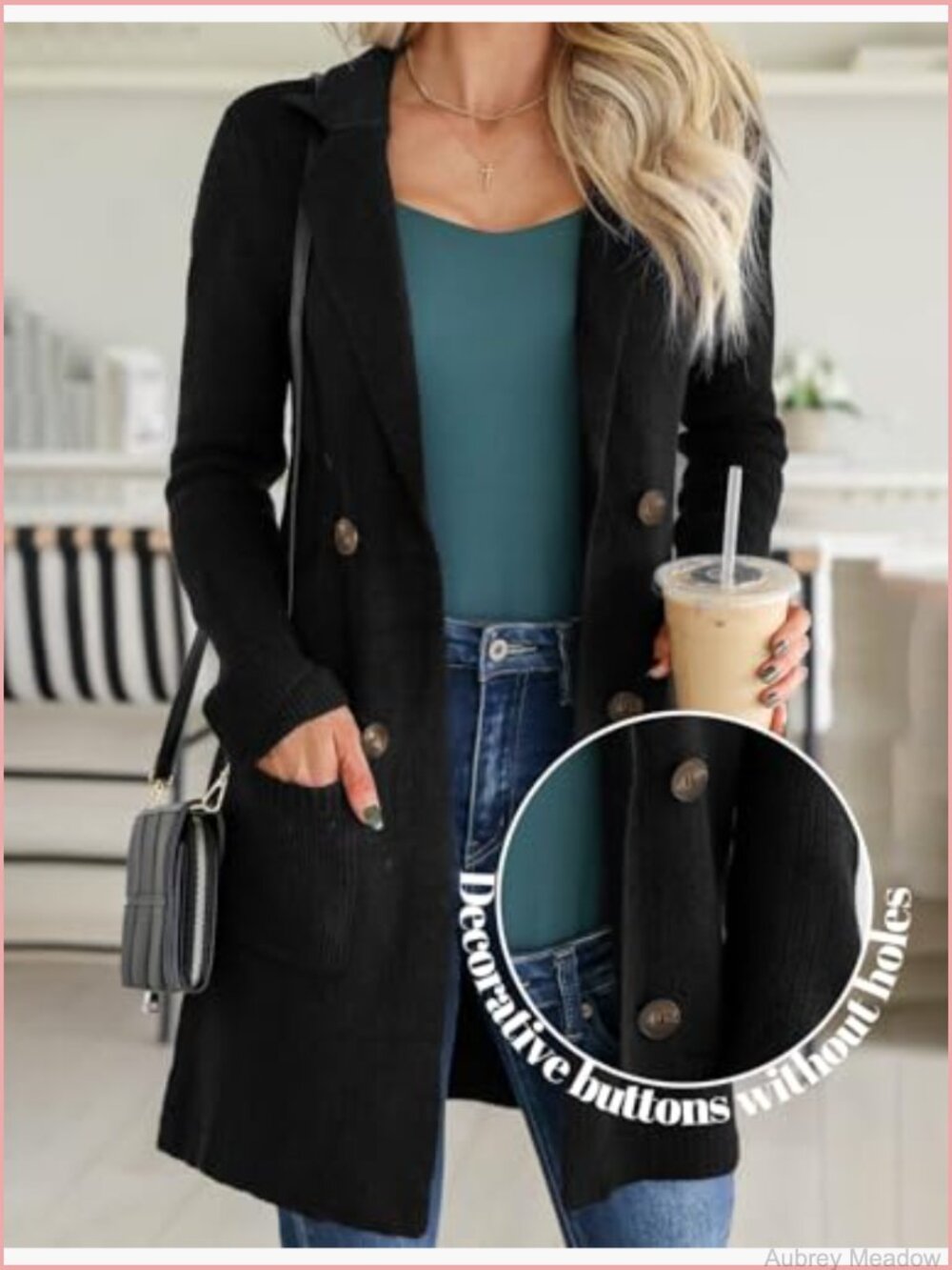 Open Front Long Cardigan Sweater Casual Knit Coatigan with Pockets - Picture 4 of 6